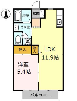 ハイツ・花のこみち B棟(1LDK/2階)の間取り写真