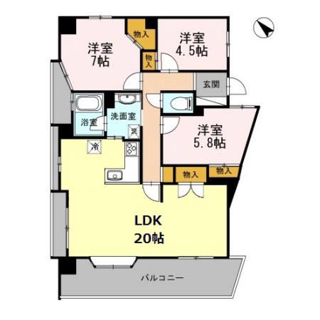 カスタリア阿倍野(3LDK/8階)の間取り写真