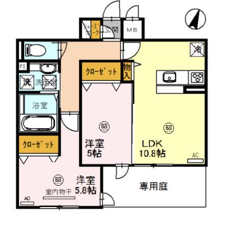 ヴィア・ラッテア(2LDK/1階)の間取り写真