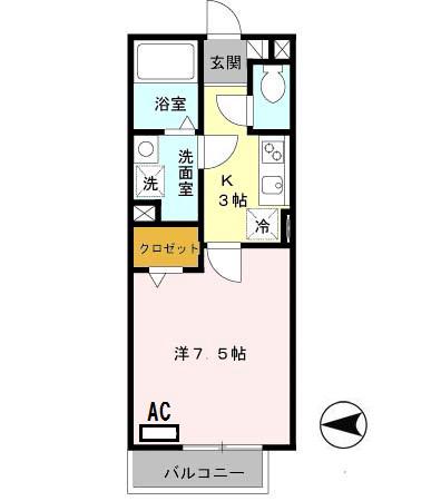 エスポワール(1K/1階)の間取り写真