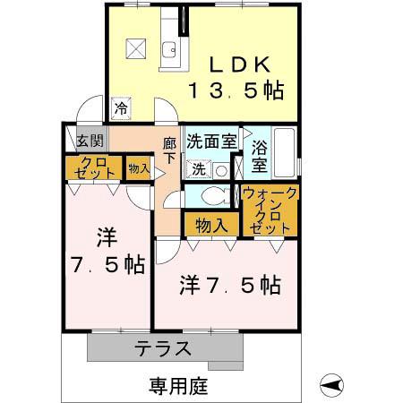 カトルセゾンA(2LDK/1階)の間取り写真