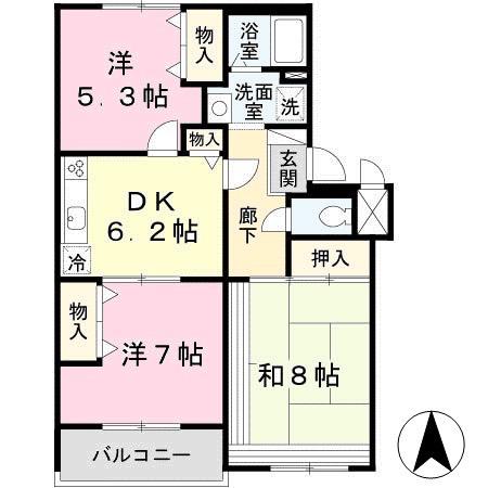 ディアコート(3DK/3階)の間取り写真