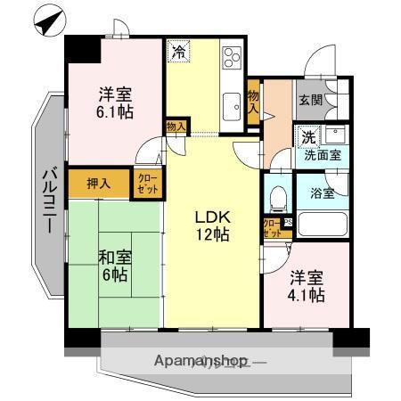 クリスタルパーク山坂(3LDK/6階)の間取り写真