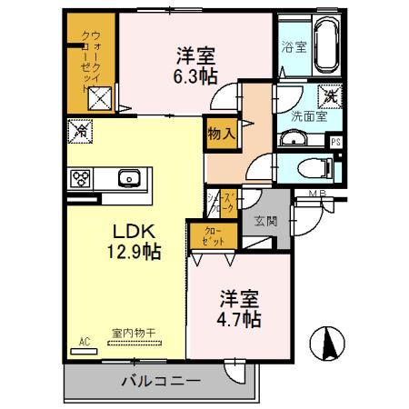 パルティーレ(2LDK/1階)の間取り写真