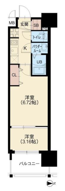 AELL OSAKA イースト(2K/13階)の間取り写真