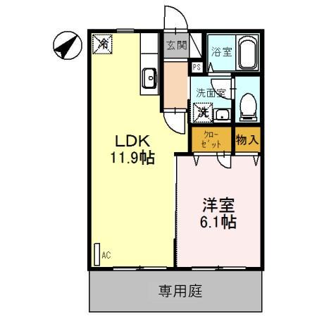 パル春日B(1LDK/1階)の間取り写真