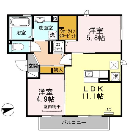ブランシェメゾン(2LDK/1階)の間取り写真