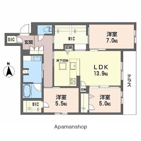 フレシア天王寺 南棟(3LDK/1階)の間取り写真