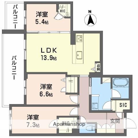 フレシア天王寺 南棟(3LDK/2階)の間取り写真