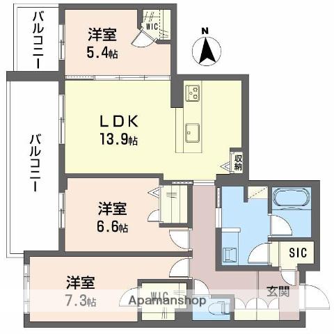 フレシア天王寺 南棟(3LDK/3階)の間取り写真