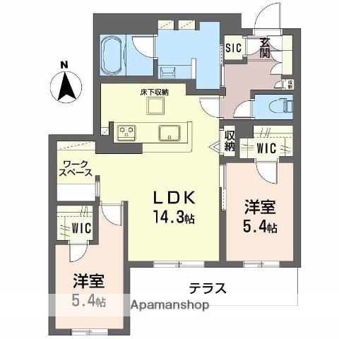 フレシア天王寺 南棟(2LDK/1階)の間取り写真