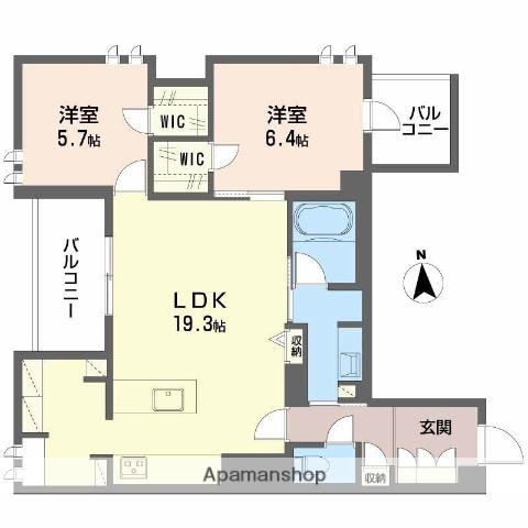 フレシア天王寺 北棟(2LDK/2階)の間取り写真