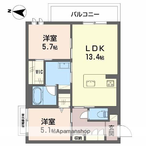 シャーメゾン ジー コート ホウゼンジ(2LDK/2階)の間取り写真