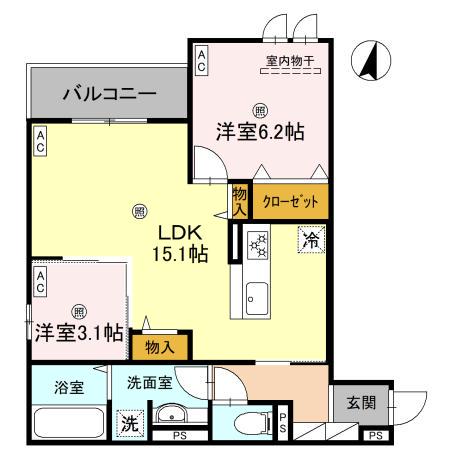 CASA MUKAINO(2LDK/2階)の間取り写真