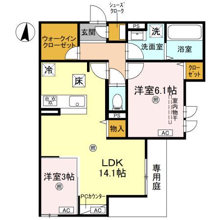 CASA MUKAINO(2LDK/1階)の間取り写真