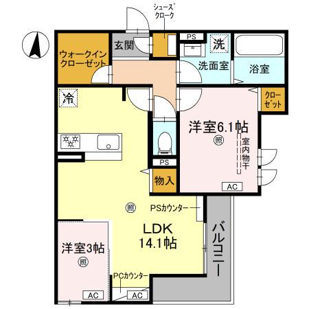 CASA MUKAINO(2LDK/3階)の間取り写真