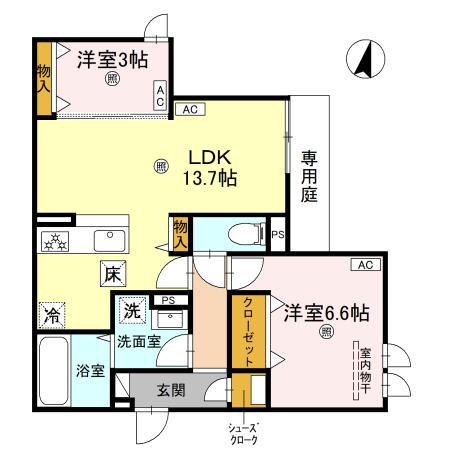 CASA MUKAINO(2LDK/1階)の間取り写真