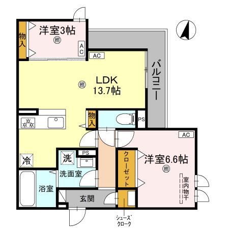 CASA MUKAINO(2LDK/2階)の間取り写真