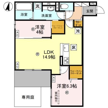 CASA MUKAINO(2LDK/1階)の間取り写真