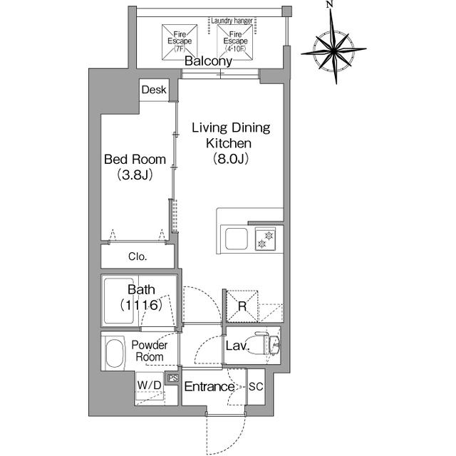 コンフォリア・リヴ桜川ソルテラス(1LDK/4階)の間取り写真