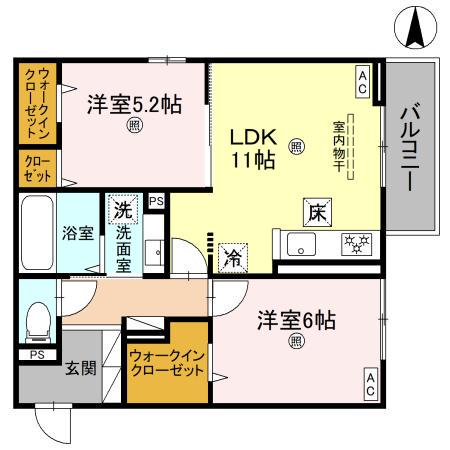 WISTERIA 三信(2LDK/1階)の間取り写真
