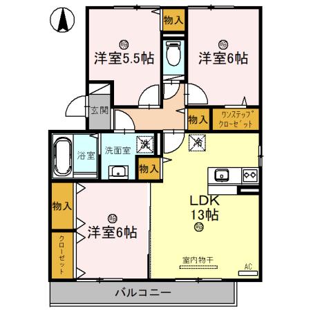 ヴィラウィステリア(3LDK/3階)の間取り写真