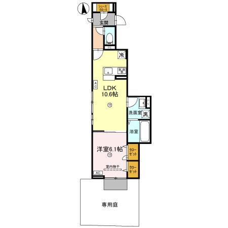 スプランデュール高井田(1LDK/1階)の間取り写真