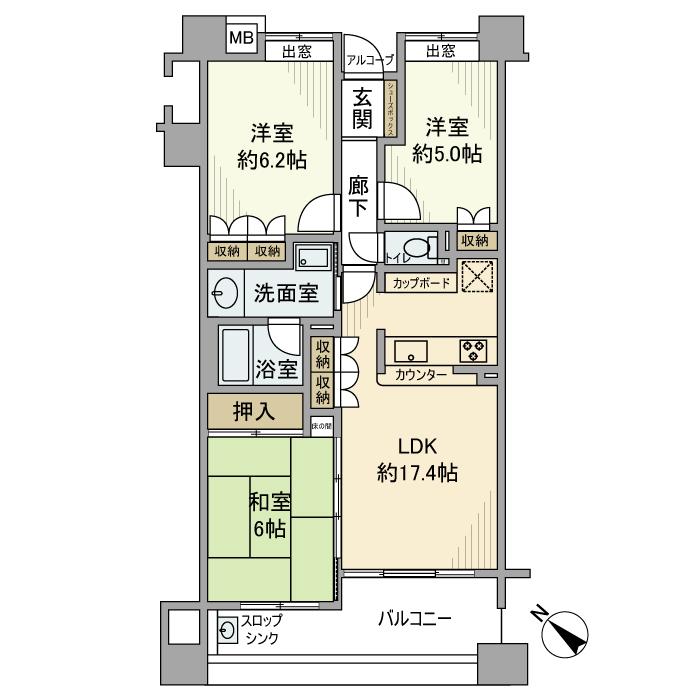 ジュネス泉佐野コンドミニオ(3LDK/11階)の間取り写真