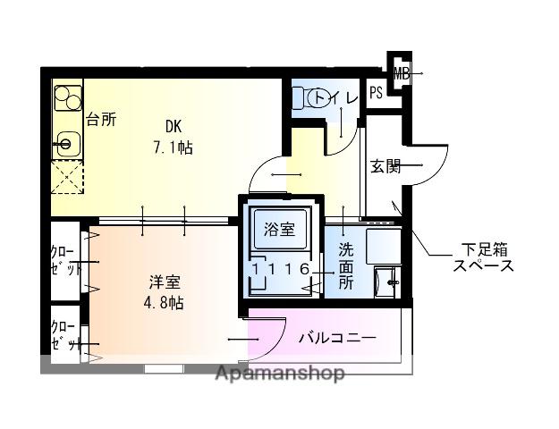 フジパレスあびこ駅北Ⅱ番館(1DK/1階)の間取り写真