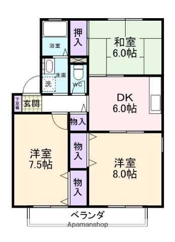 セジュール黒田2(3DK/1階)の間取り写真