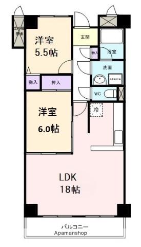 グランドミール(2LDK/3階)の間取り写真