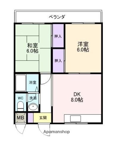 グリーンハイツ根来(2DK/2階)の間取り写真