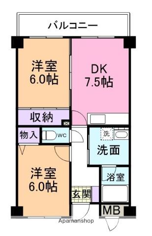 シティハウスりんくう(2DK/2階)の間取り写真
