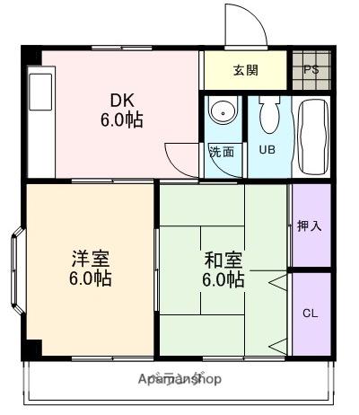 渡邊アパート(2DK/2階)の間取り写真