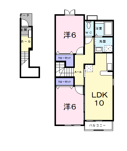 ブライトヒルズB(2LDK/2階)の間取り写真