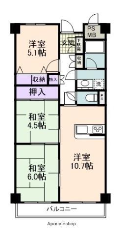 ファミール南大阪(3LDK/9階)の間取り写真