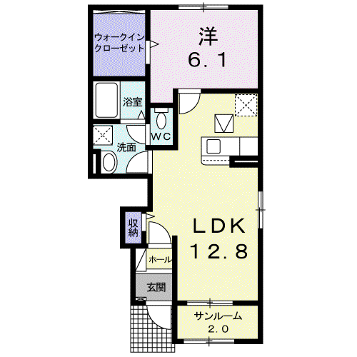レクラン エムⅡ(1LDK/1階)の間取り写真