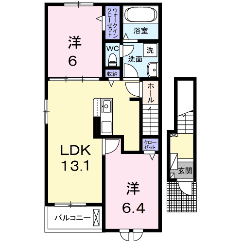 サイプレス Ⅲ(2LDK/2階)の間取り写真