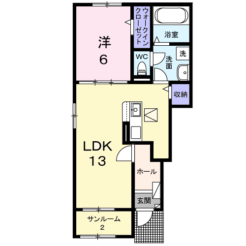 サイプレス Ⅲ(1LDK/1階)の間取り写真
