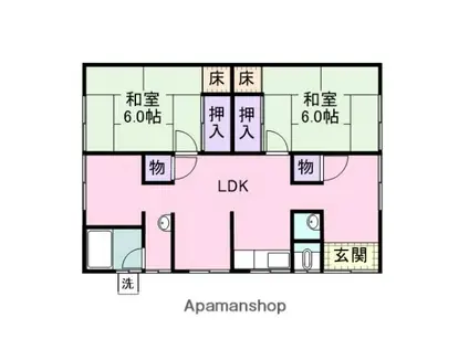 濱村アパート 2号(2LDK/1階)の間取り写真