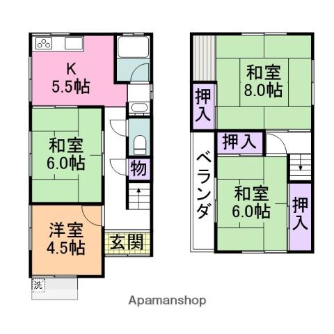南海電鉄南海本線 尾崎駅 徒歩20分 2階建 築50年(4K)の間取り写真