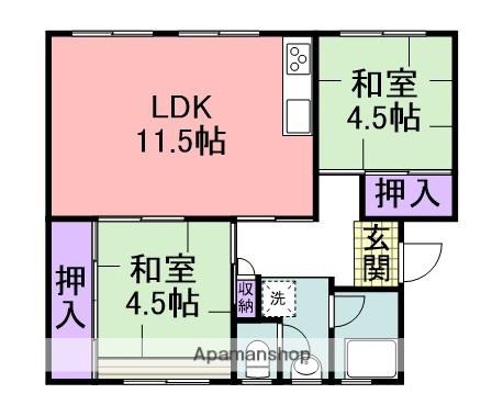 UR泉南尾崎(2LDK/5階)の間取り写真