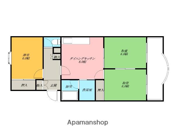 マンションミワ1号館(3DK/2階)の間取り写真