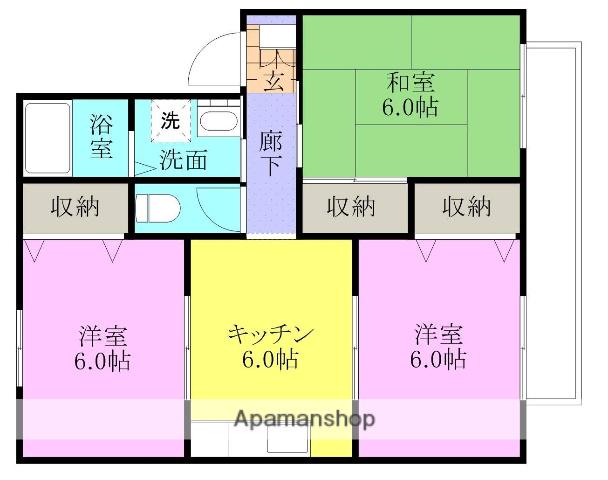 リスペクトA・B・C・D棟(3DK/1階)の間取り写真
