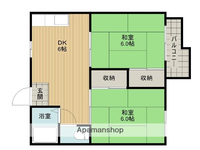 ファミールムカイ(2DK/1階)の間取り写真