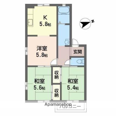 リバーサイドシティ麻生川(3K/2階)の間取り写真