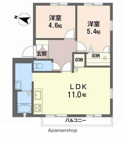 フレグランス高松(2LDK/2階)の間取り写真