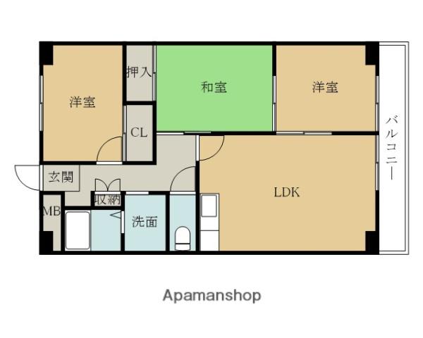 グレイスコート たちばな(3LDK/5階)の間取り写真
