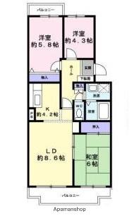パティオ岸和田(3LDK/1階)の間取り写真