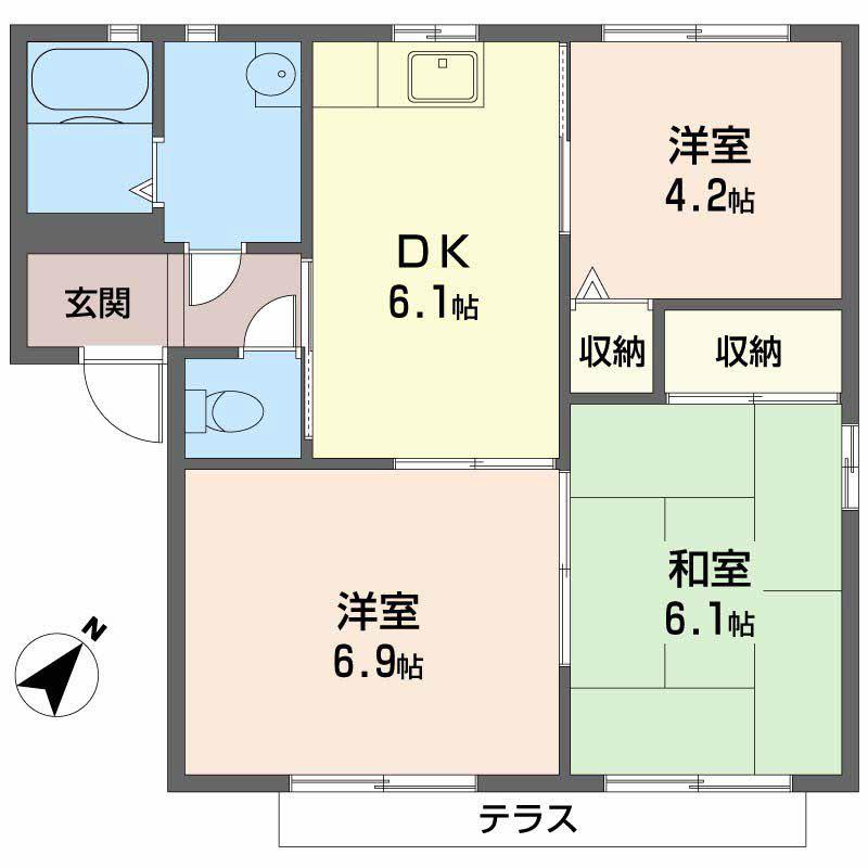 二色の浜グリーンヴィレッジ(3DK/1階)の間取り写真
